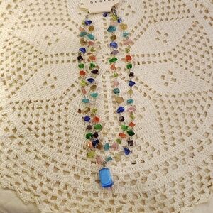 M. Haskell Multi Color Stone Double Strand Necklace Large Blue Stone NWT 8.5"